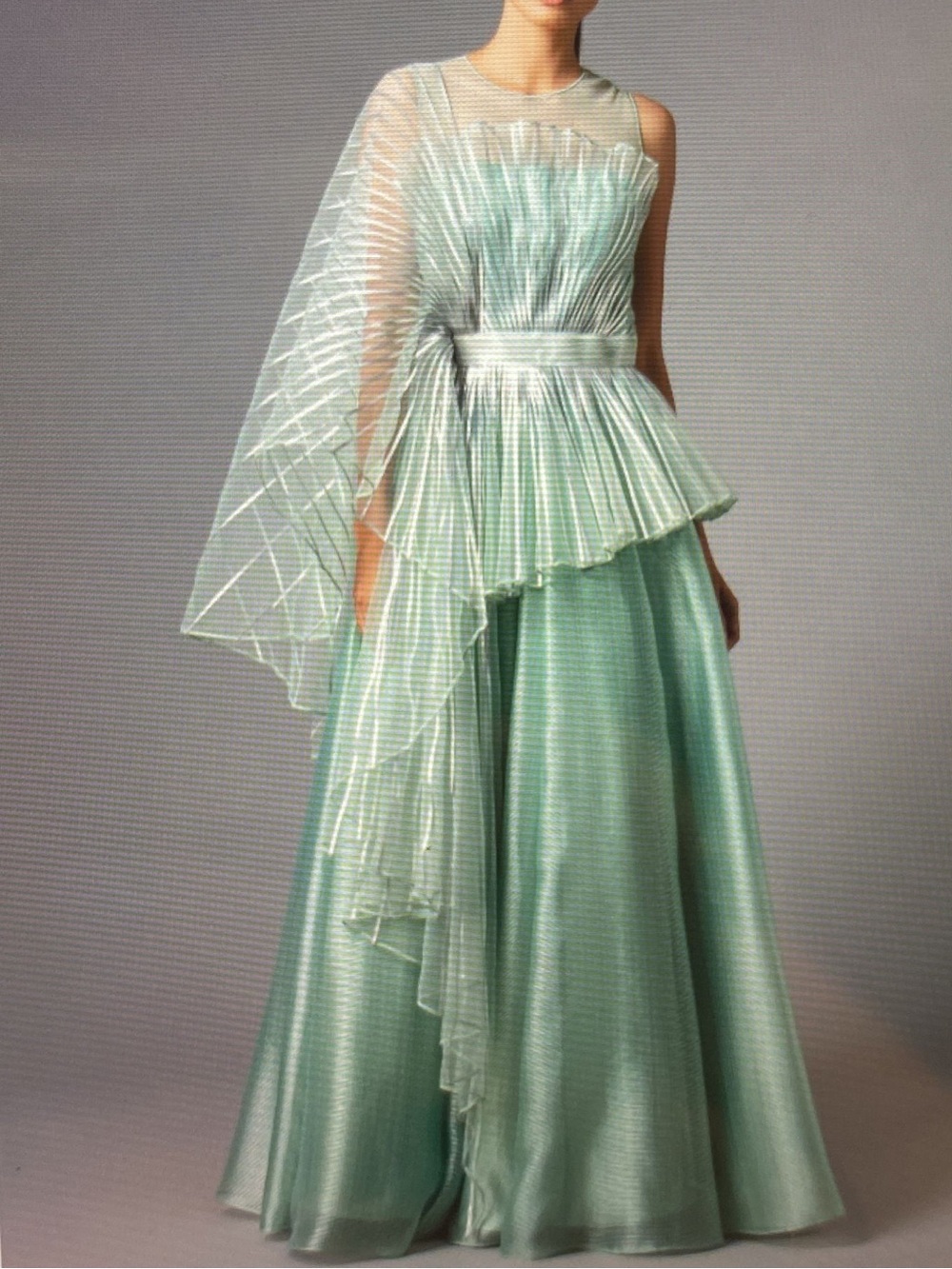 Mint Green Layered Formal Gown with Pleated Bodice